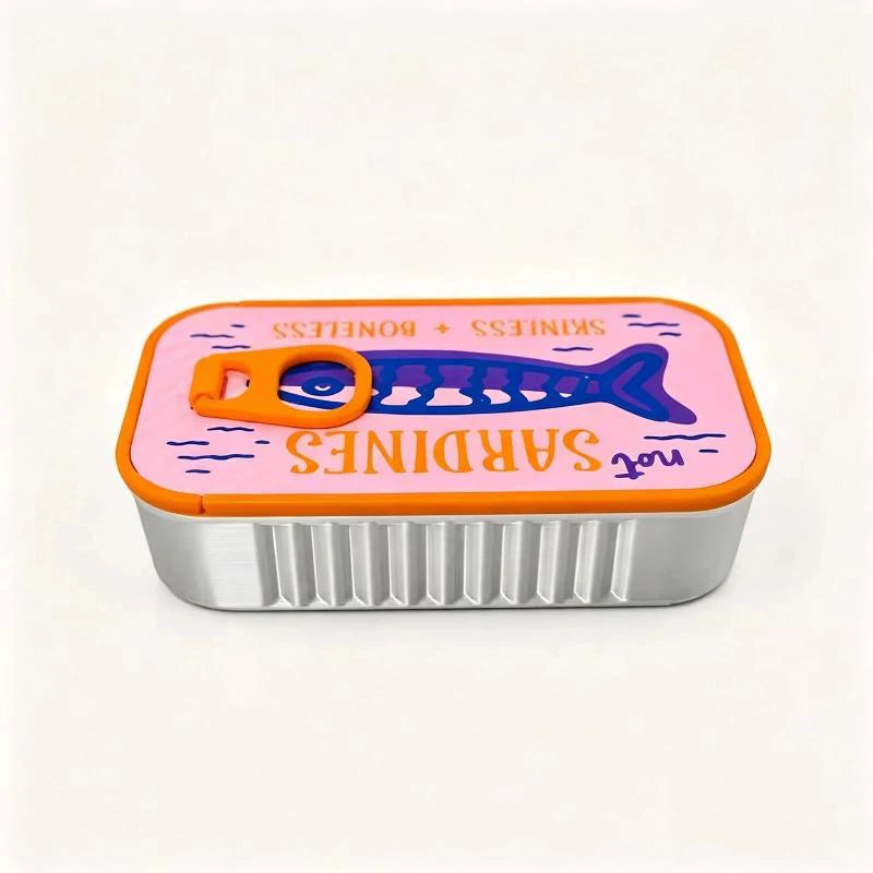 boîte rangement bijoux poisson stylisé rose orange blanc not sardines skinless boneless poignée