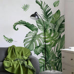 sticker mural moderne feuilles tropicales grandes tailles décoration maison autocollant vert blanc 3d removable