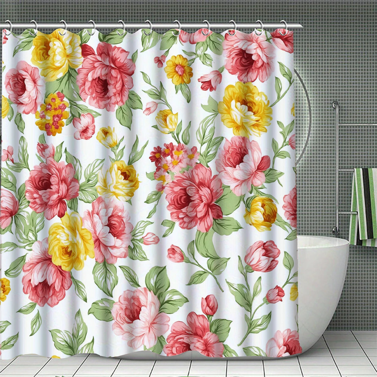 rideau douche floral fleurs papillons multicolore respectueux environnement opacité durable salle bain