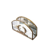 rangement serviettes vintage métal verre motifs végétaux effet patiné or blanc