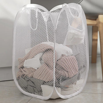 paniers linge pliables blanc noir maille minimaliste moderne poches filetintérieur ajouré
