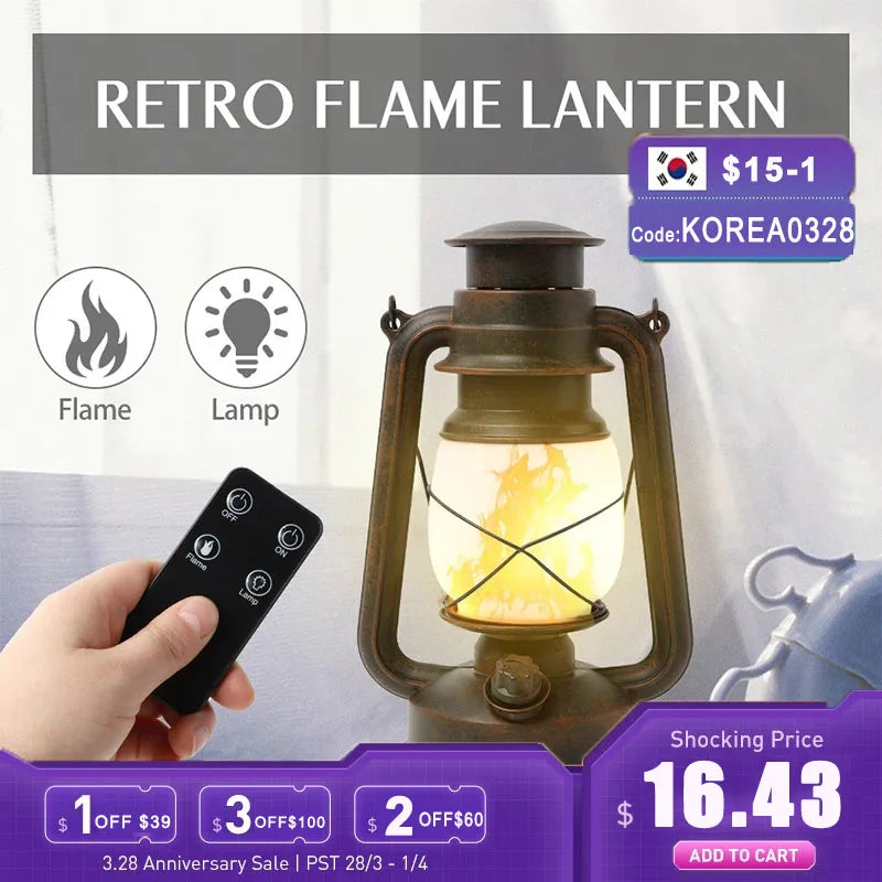 lanterne portable vintage bronze led effet flamme rechargeable télécommande bluetooth