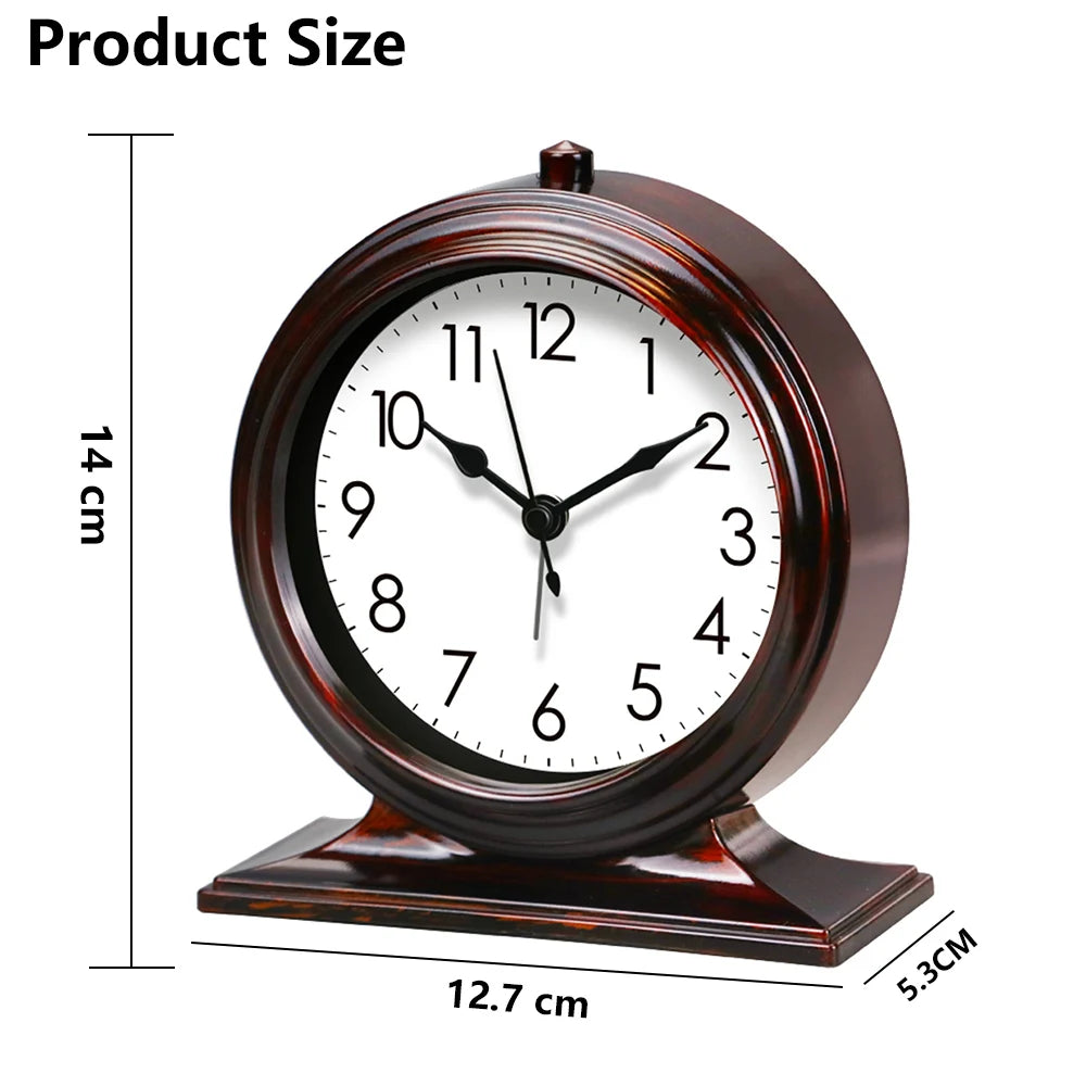 horloge vintage marron foncé cadran blanc aiguilles métalliques alarme quartz rechargeable brillant chambre salon
