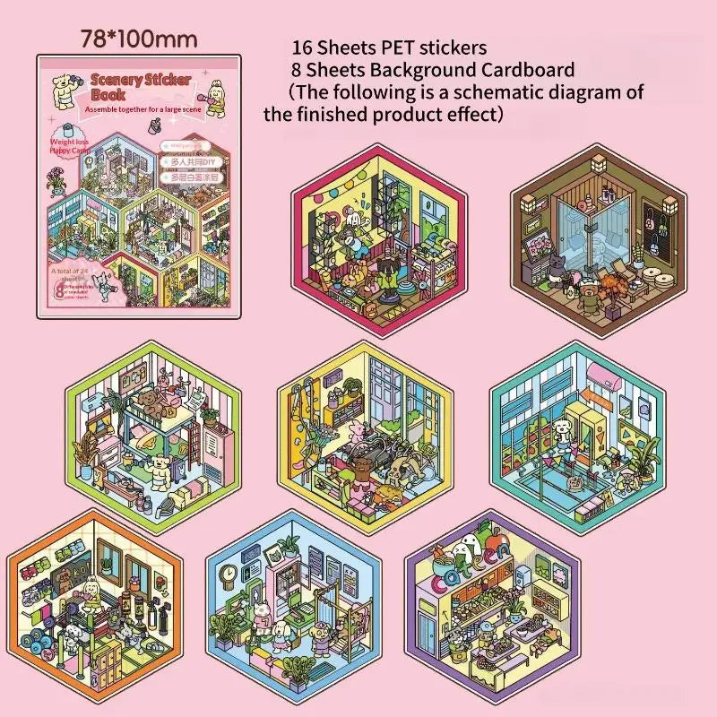 stickers muraux 3d animés enfants rose bleu vert personnages meubles adhésifs chambre transparents