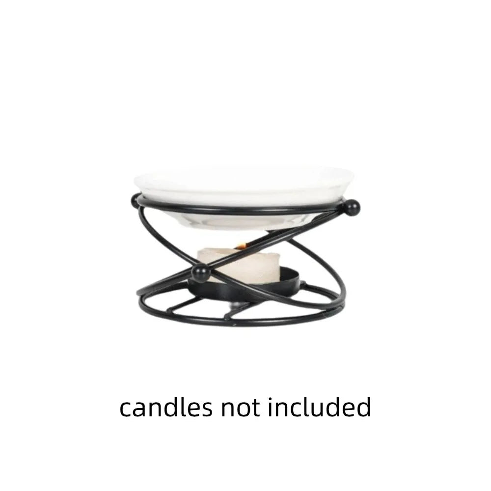 bougeoir moderne transparent blanc doré noir aromathérapie support métallique rond chauffe bougie bien être