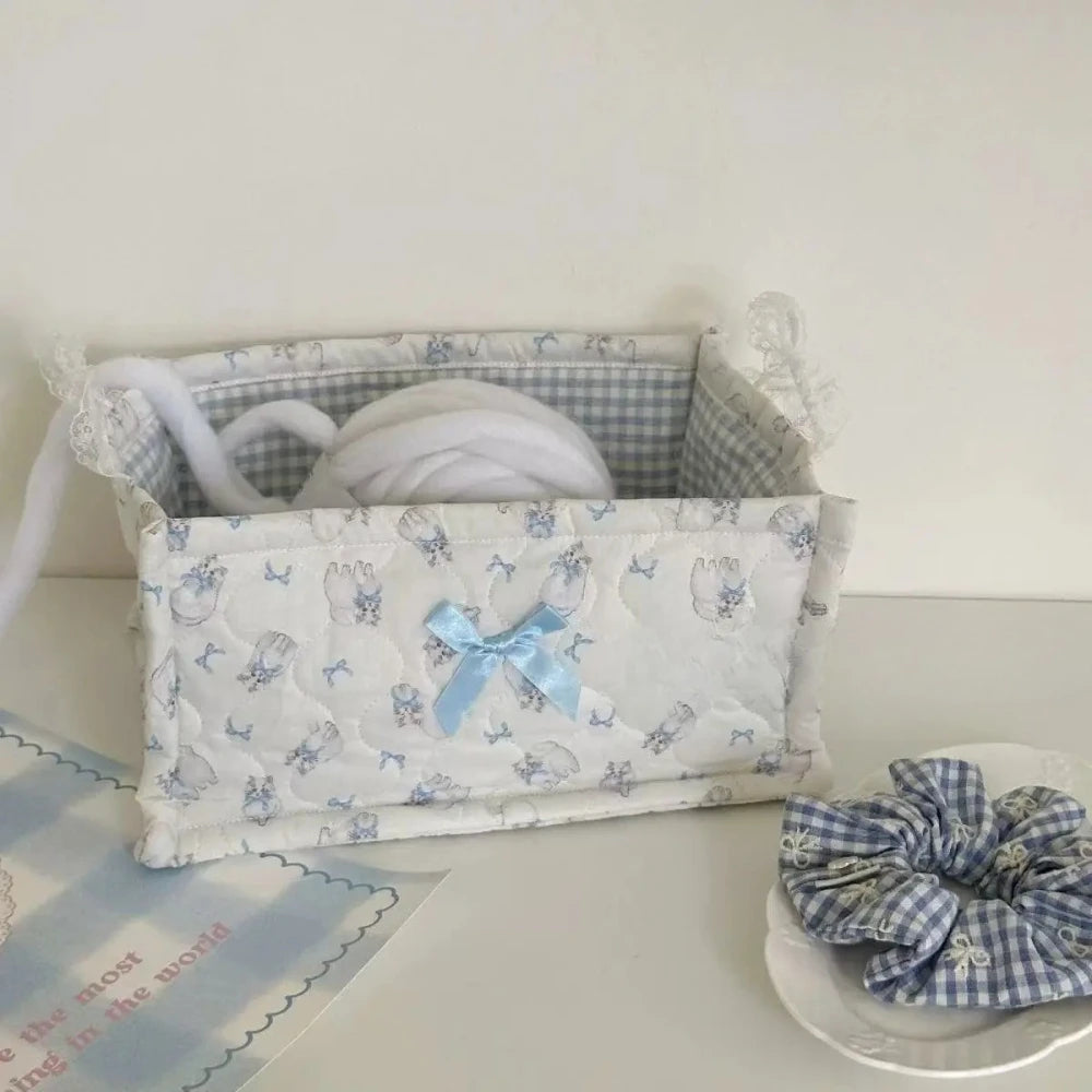 panier rangement coton pliable blanc bleu imprimé animaux utilisation multiple organisation cadeaux