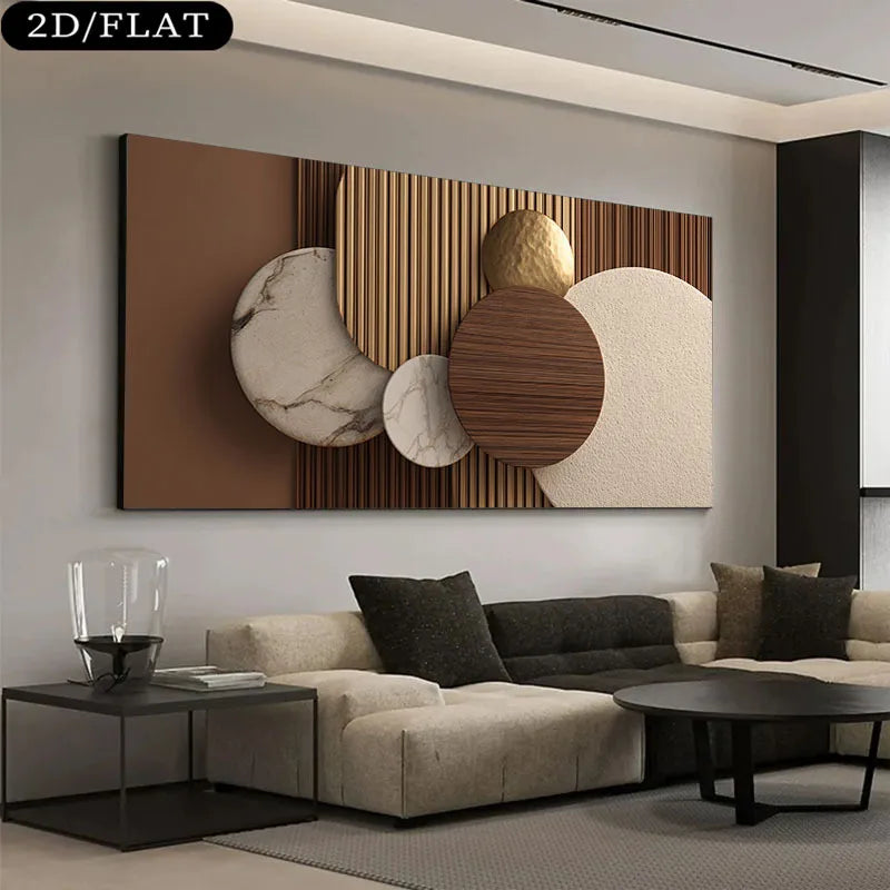 tableau mural moderne abstrait géométrique sans cadre toile marbre beige blanc doré salon
