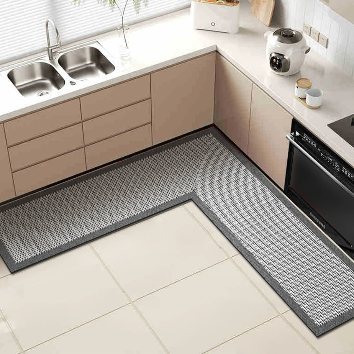tapis sol intérieur gris moderne adhésif lavage main chambre cuisine salle bain grande taille