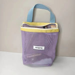sac filet nylon réutilisable couleurs rose bleu violet utilisations multiples translucide décontracté mignon voyage