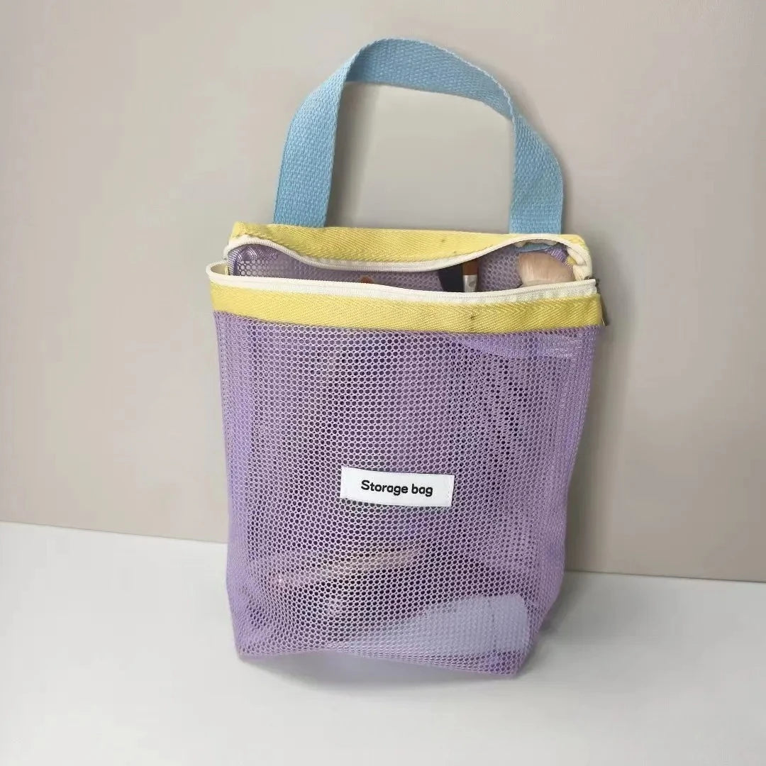 sac filet nylon réutilisable couleurs rose bleu violet utilisations multiples translucide décontracté mignon voyage