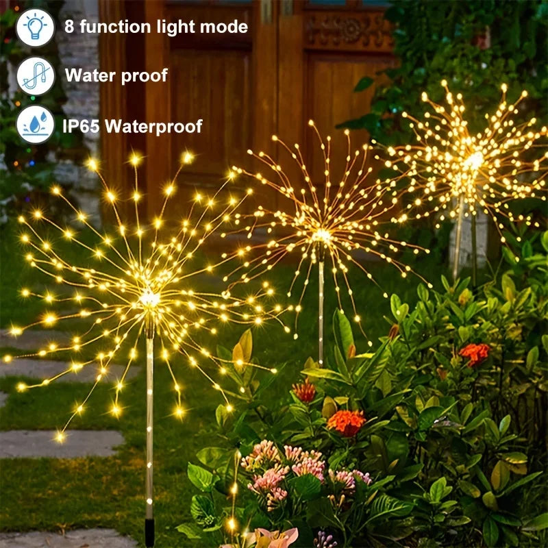 lumière solaire multicolore feu d'artifice moderne 90cm 150led 8modes patio halloween noël mariage