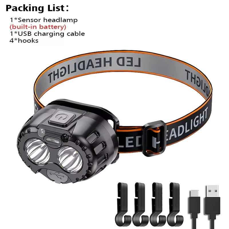 lampe frontale rechargeable led noir orange boutons molette ceinture ajustable mode pratiqueurgence étanche