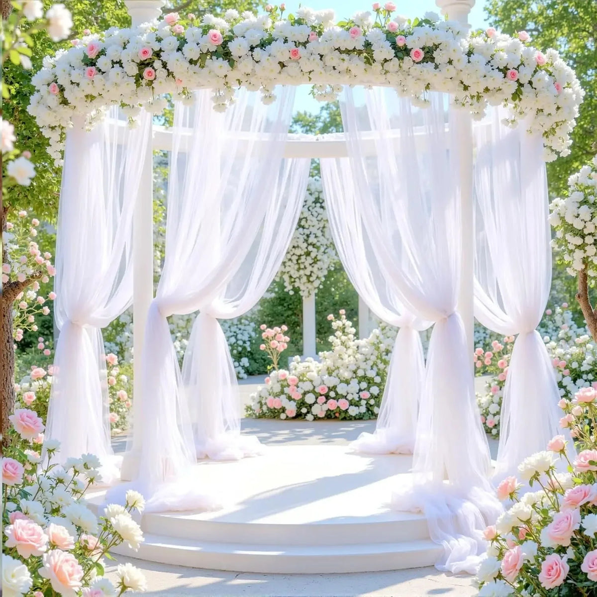 rideau decoration mariage blanc semi transparent 160cm largeur variable romantique echangement