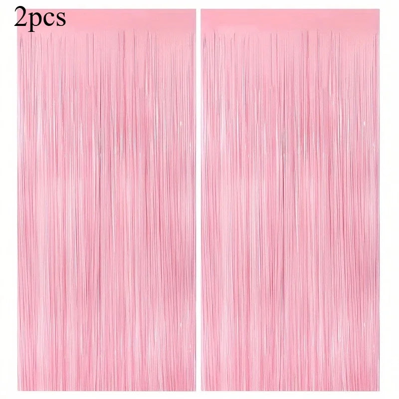 rideau franges rose brillant décoration mariage anniversaire fête gâteau cupcakes ballons confettisDecorationMuraleFestiveFrangesRoseBrillantesPourEvènementsFamiliauxEtProfessionnels