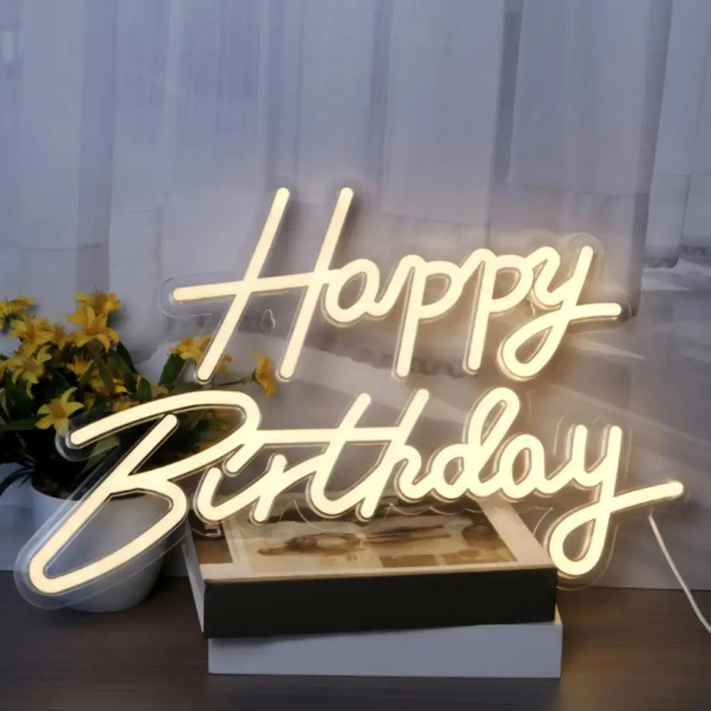 lampe néon happy birthday blanc moderne acrylique alimentée usb réglable fête anniversaire