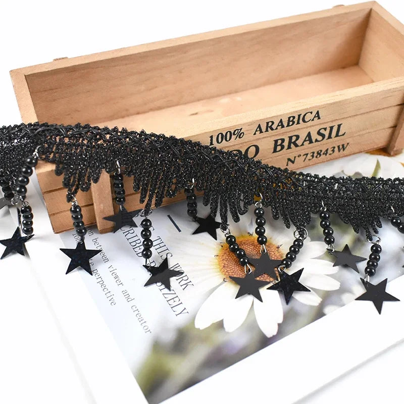 ruban décoratif or argent noir étoiles paillettes festif 85mm polyesterFRINGE TRIM SEQUIN TASSEL TRIM