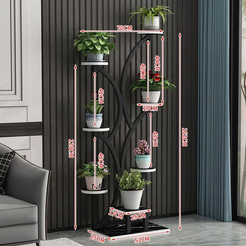 meuble plantes moderne minimaliste noir doré blanc structure arborescente plateaux simples