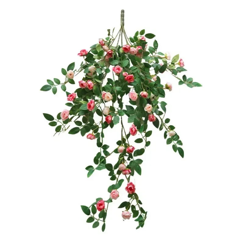 guirlande fleurs artificielles roses feuilles vertes décoration extérieure mariage anniversaire naturelle romantique accrochéeextérieur