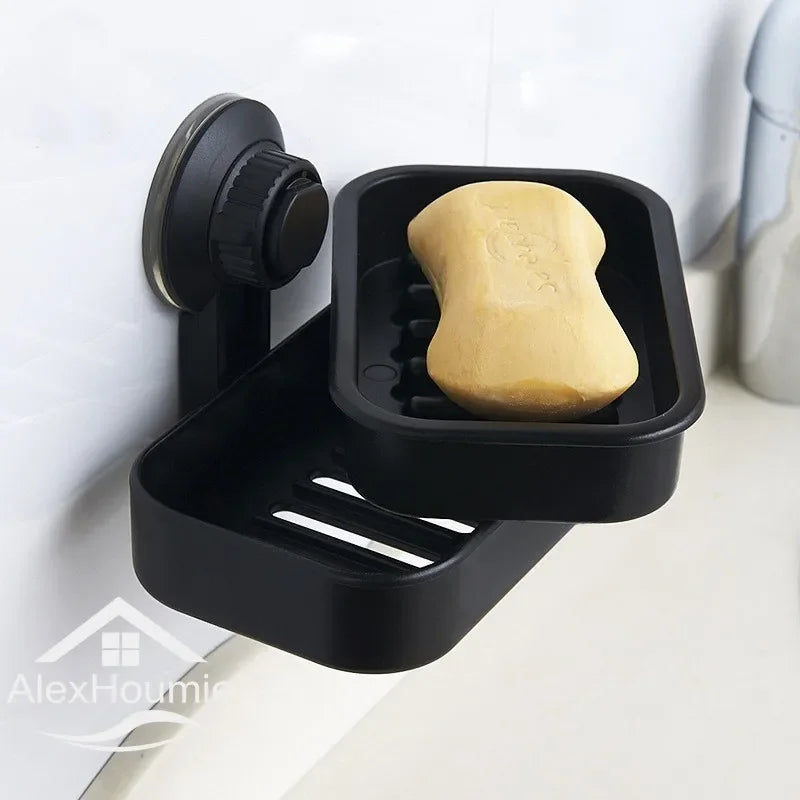 porte savon moderne plastique noir système succion salle bain