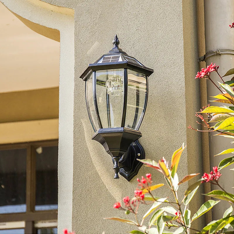 lampe murale solaire led or noir texture metallique verre translucent classique vintage ip55