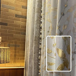rideau occultant beige doré motif floral brodé classique décoratives