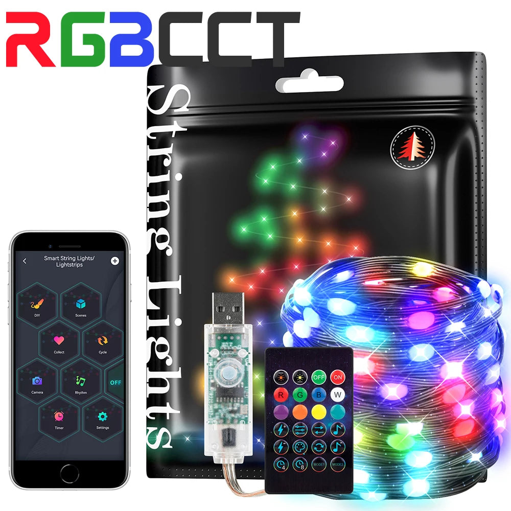 guirlande lumineuse led multicolore ws2812b usb bluetooth decoration mariage festivités 5v 2m 5m 10m