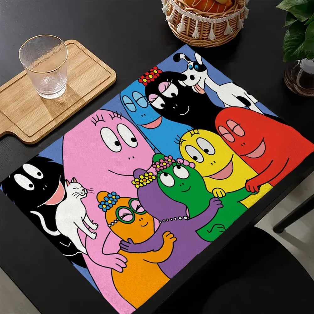 tapis multicolore dessins animés personnages cartoon table maison isolation thermique plats occidentaux