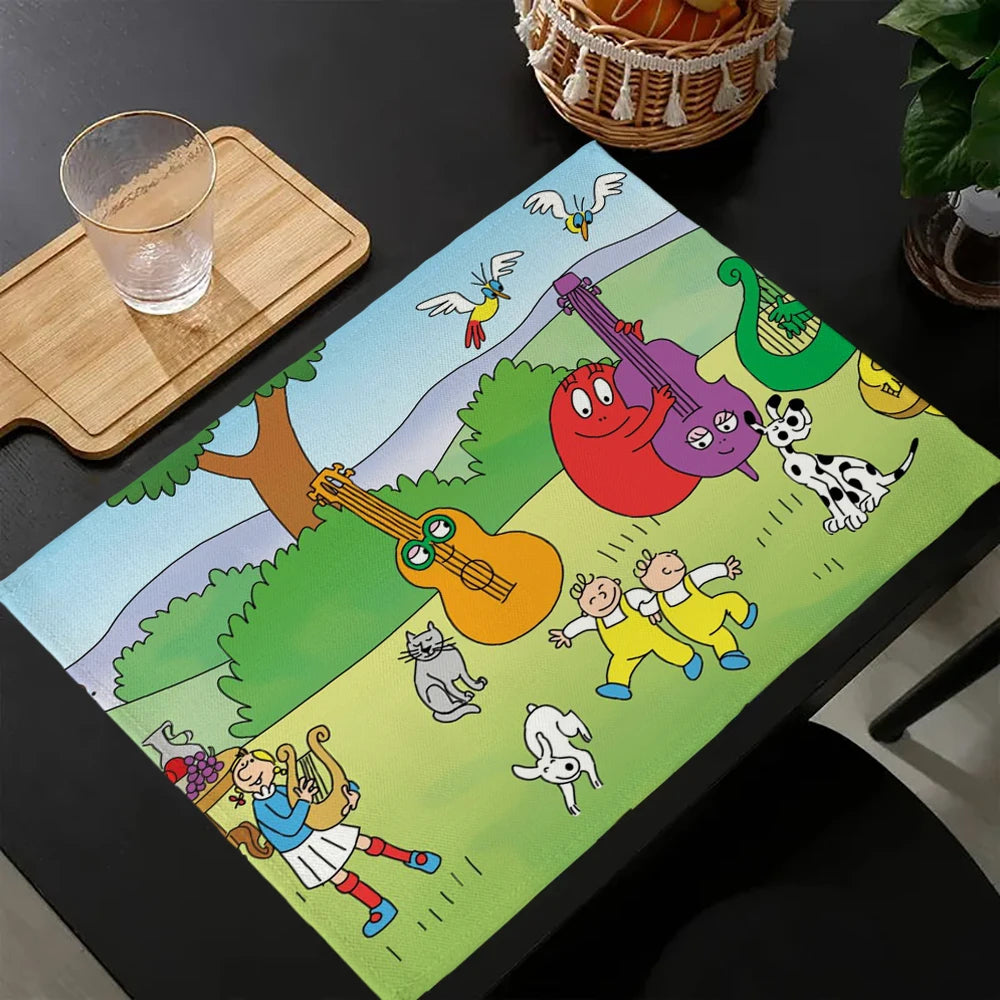 tapis multicolore dessins animés personnages cartoon table maison isolation thermique plats occidentaux