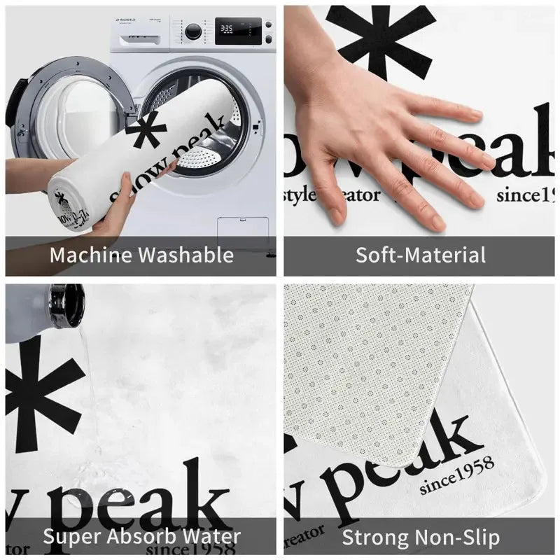 tapis bain blanc logo snow peak moderne imperméable antislip polyester coton knits classic minimaliste