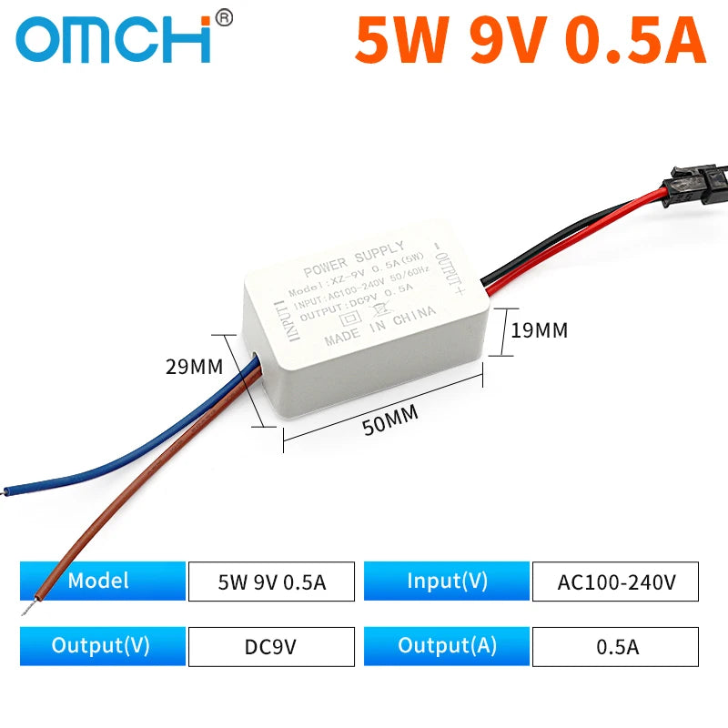 transformateur puissance blanc 5w 12w 24w ac100 240v dc5v 12v câbles couleur moderne compact