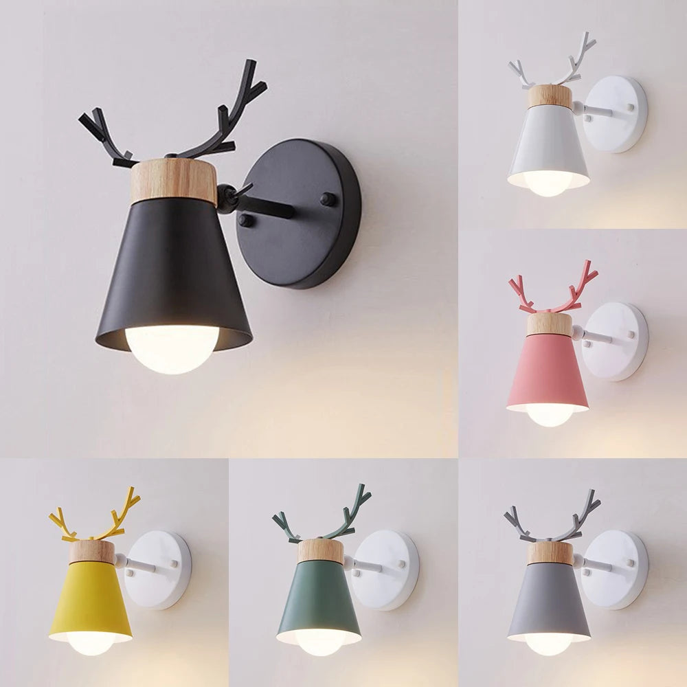 applique murale led moderne scandinave antlers bois noir blanc vert jaune gris chambre cuisine