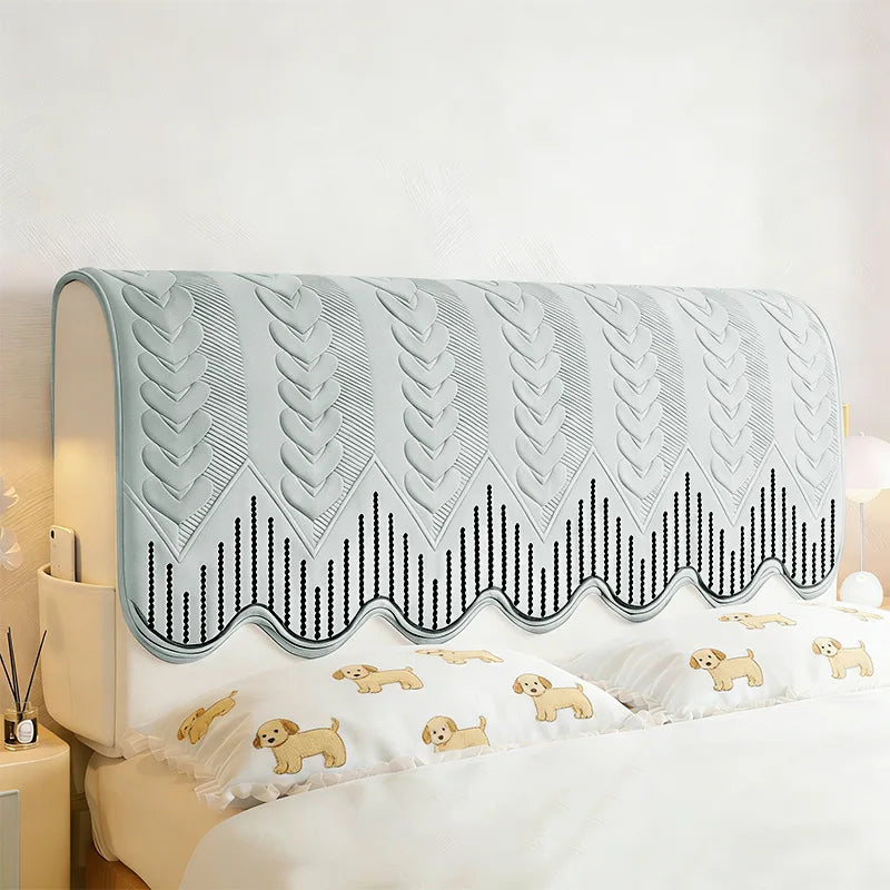 couvre tête lit coton géométrique beige gris moderne élégant anti poussière oreillers décoratifs