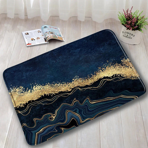ensemble tapis bain salle bain marbre bleu moderne antidérapant coton doux décoratif