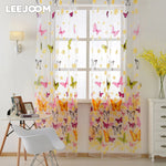 rideau moderne transparent papillons colorés salon polyester inclusion blanc jaune rose vert noir
