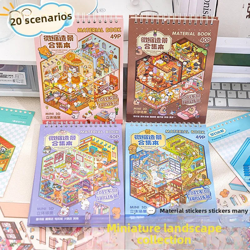 sticker book miniature scenes spiral binding colorful animal stickers creative journal supplies kawaii numbered