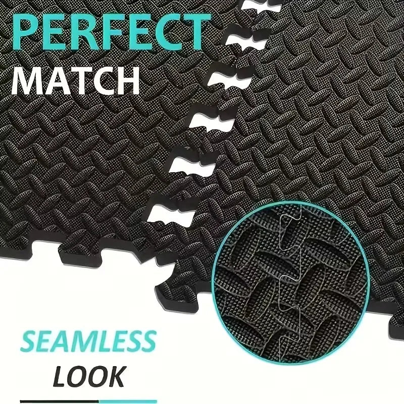 tapis sol noir texture géométrique moderne 10mm épaisseur pvc antidérapant 16 pièces