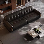 canapé noir simili cuir classique forme salon dimensions variées multifonctionnel élégant