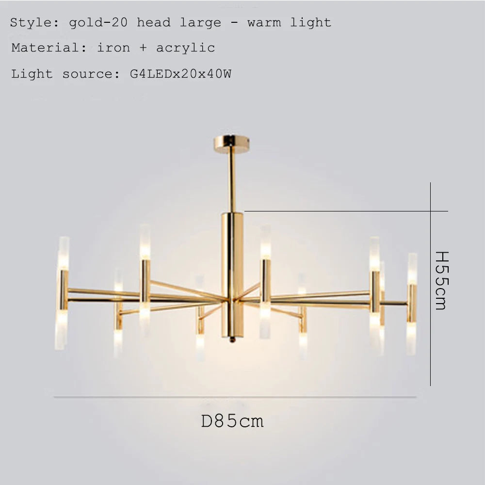 lampe suspendue moderne noir doré tubes transparents structure métallique scandinave led