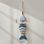 poisson décoratif bois rustique marin cordelette blanc bleu beige brun rayures horizontales coquille