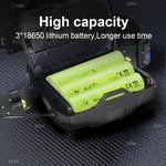 lampe frontale rechargeable led noir vert tissu points couleur chargeur type batteries 18650
