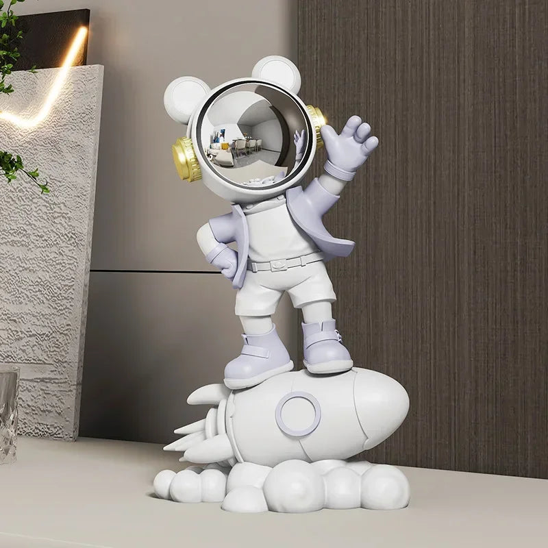 statue astronaute ours blanc or moderne décoration intérieure ludique pop art transparent fusée éléments
