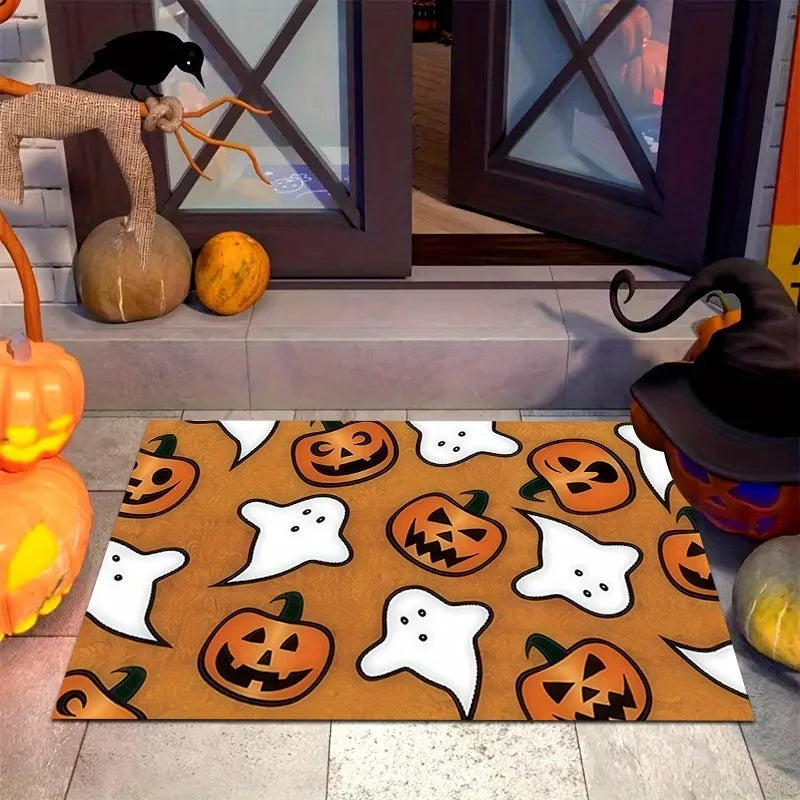 tapis d'entrée halloween citrouille fantôme décor maison orange noir tapis sol antidérapant