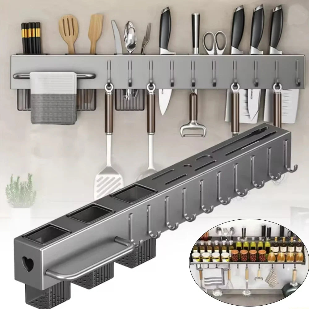 porte outils mural adhésif gris moderne 60cm 12crochets portes serviette chopsticks couteaux