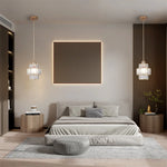 Suspension lumineuse moderne transparente facettes géométriques câble doré élégante chambre salon