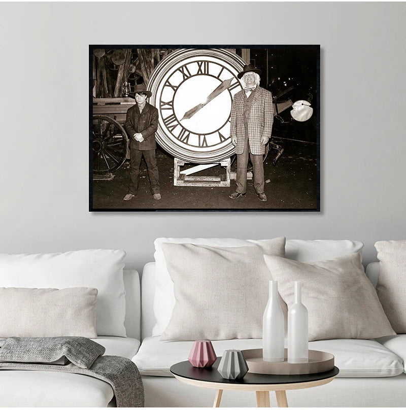 affiche back to the future horloge vintage noir blanc décoration mur toile photo living