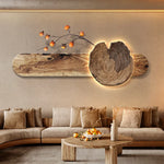 tableau mural moderne bois marron clair éclairage led cuisine salle manger fixé mur œilletsbranches