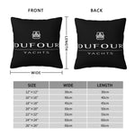 coussin décoratif noir blanc logo DUFOUR YACHTS moderne nautique 45x45cm polyester jacquard