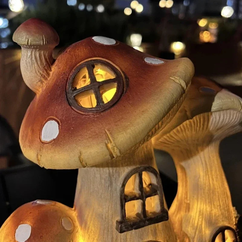 lampe solaire résine miniature maison champignon balcon jardin décoration extérieure verte rouge blanche