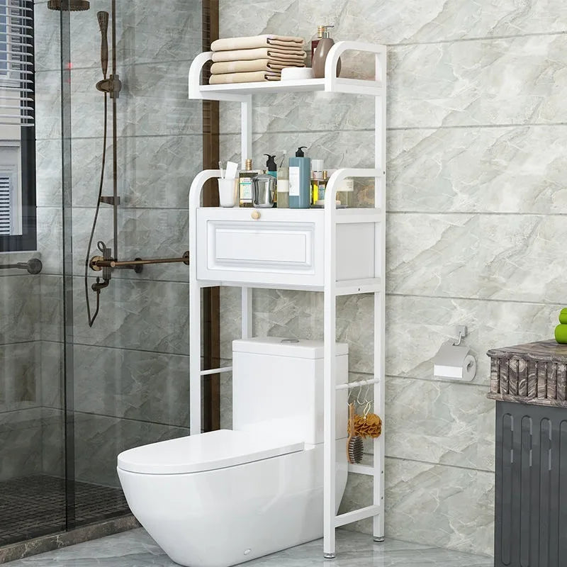 étagère salle bain moderne trois niveaux blanc acier inoxydable tiroir pieds antidérapants