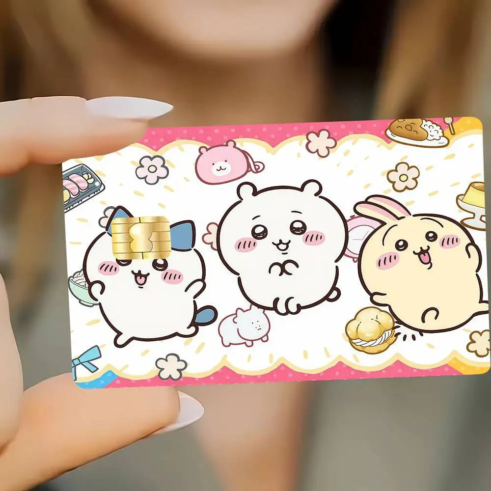 autocollants carte credit dessin anime kawaii motifs alimentaires bordures colorées